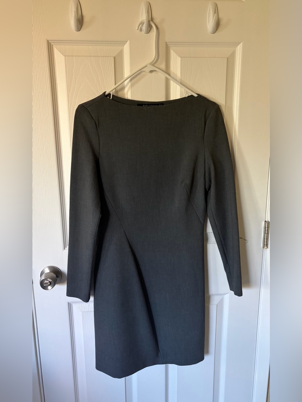 Zara Charcoal Gray Long-Sleeve Boatneck Sheath Dress